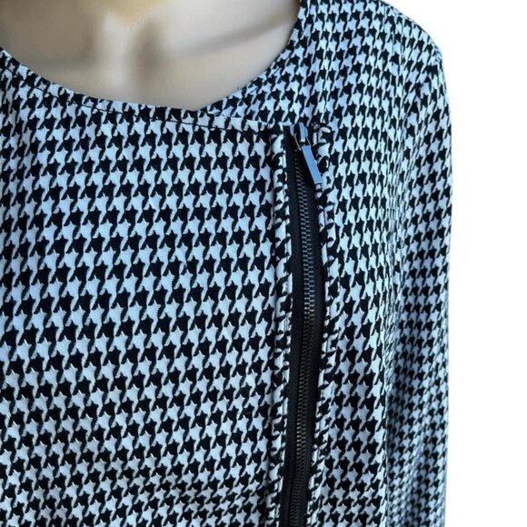 Lane Bryant Women’s Jacket Size 16 Houndstooth Black White Zip Front Stretch - Picture 3 of 8